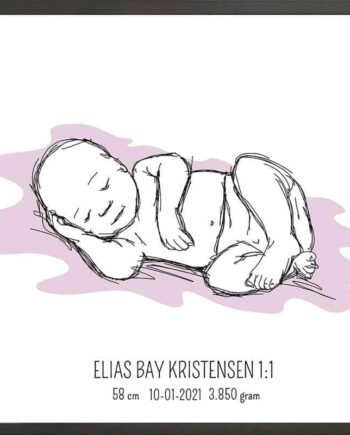 Birth Poster   Fødselsplakat  :  Liggende Lyserød