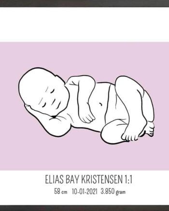 Birth Poster   Fødselsplakat  :  Liggende Lyserød