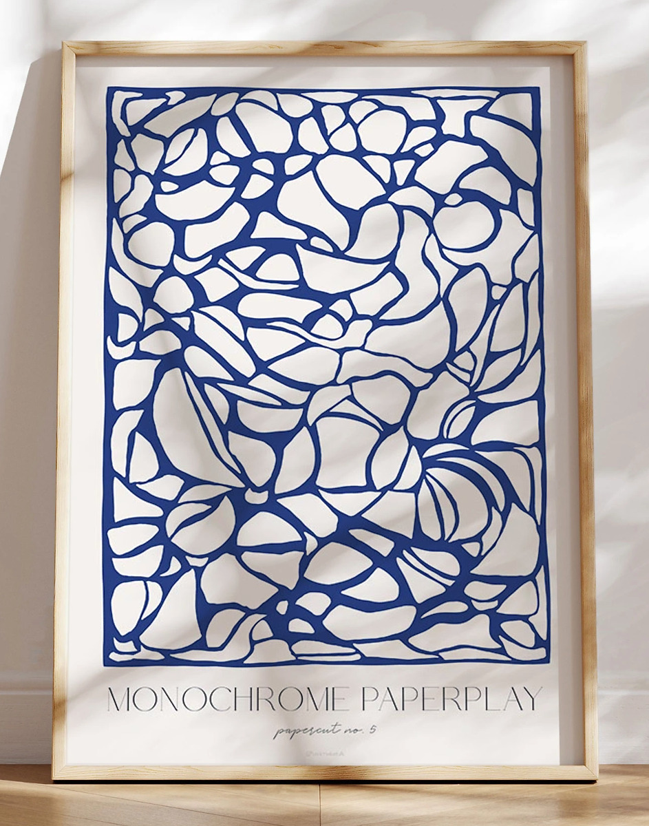Blå Papercut Plakat Monochrome Paperplay