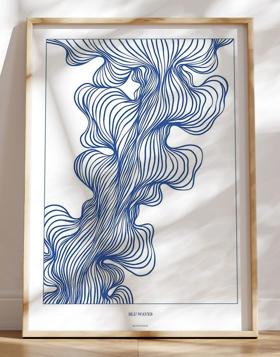 Blu Waves Plakat Med Abstrakt Blåt Mønster