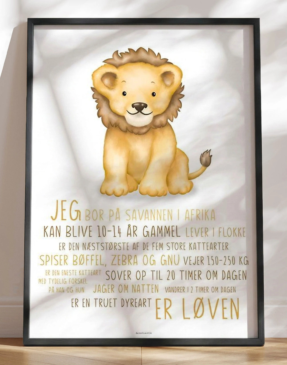 Børneplakat Med Løve Lær Om Løven