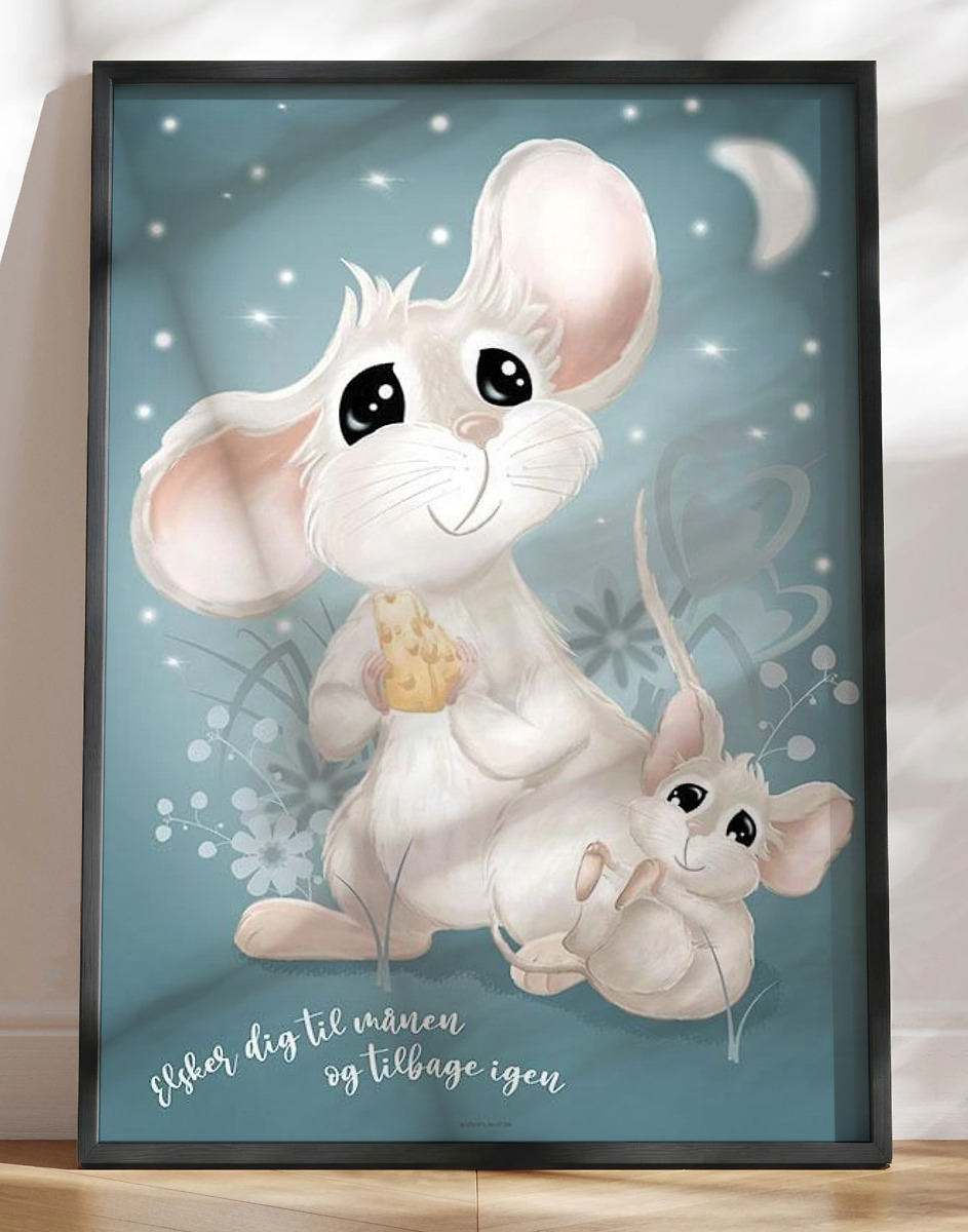 Børneplakat Med Musemor Og Hendes Unge   Baggrundsfarver