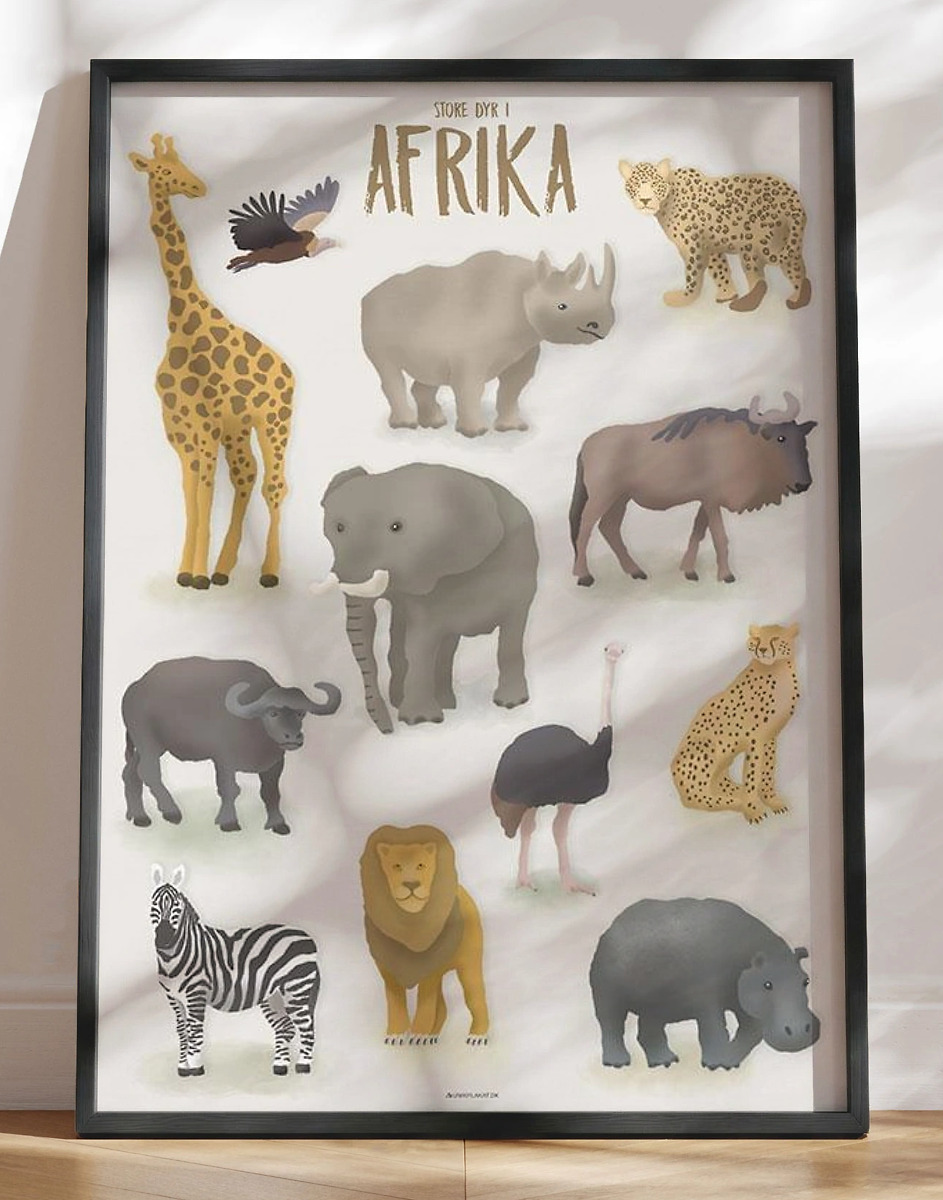 Børneplakat Med 12 Store Dyr Fra Afrika