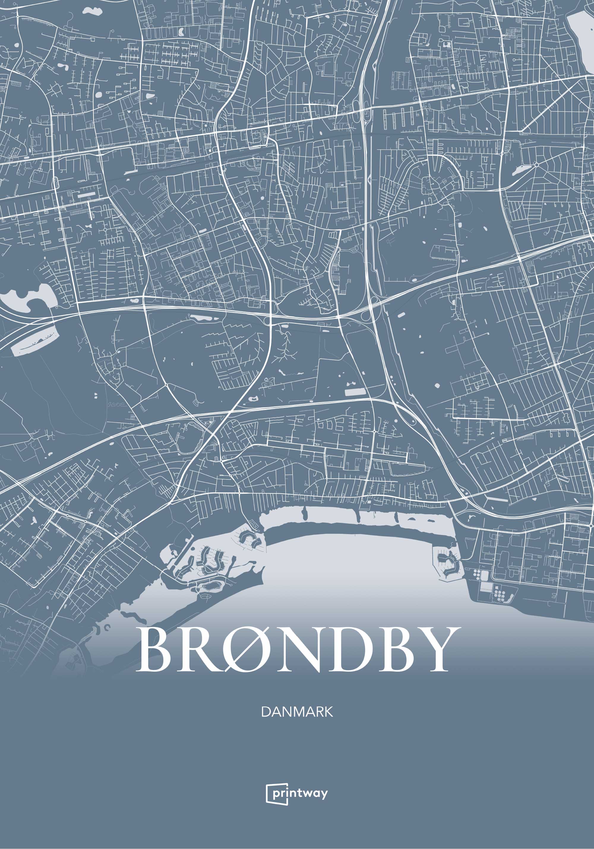 Brøndby Plakaten Fuldt Kort Havblå 70 100 Cm  B1