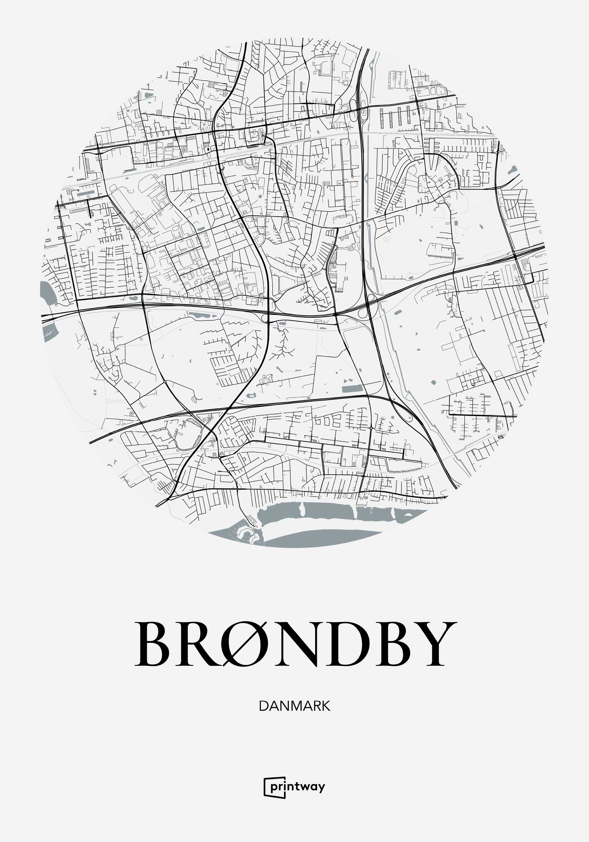 Brøndby Plakaten Rundt Kort Hvid 70 100 Cm  B1