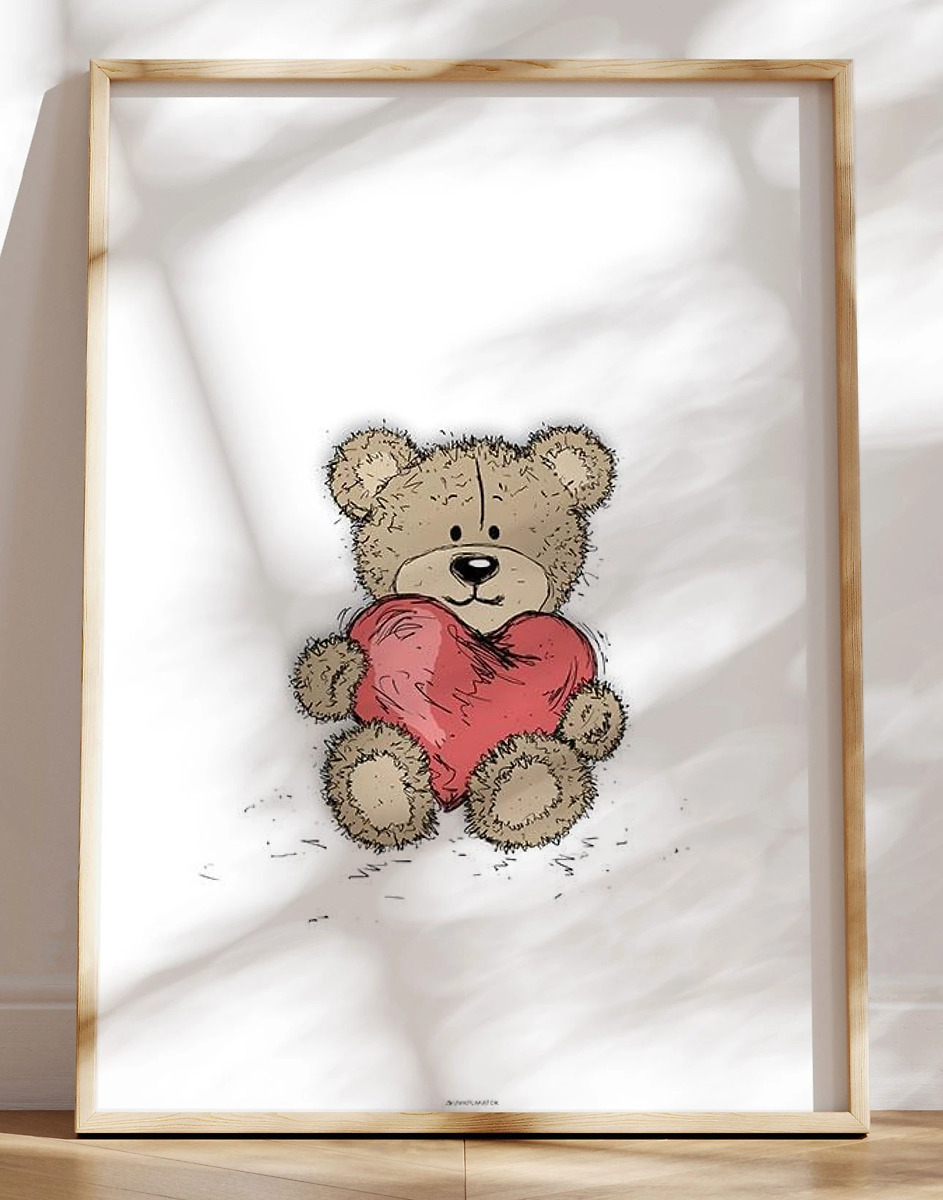 Casual Lines Bamse Med Hjerte Plakat