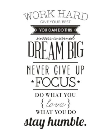 Stor Citat Wallsticker  Work Hard  Dream Big  Stay Humble  200x120cm