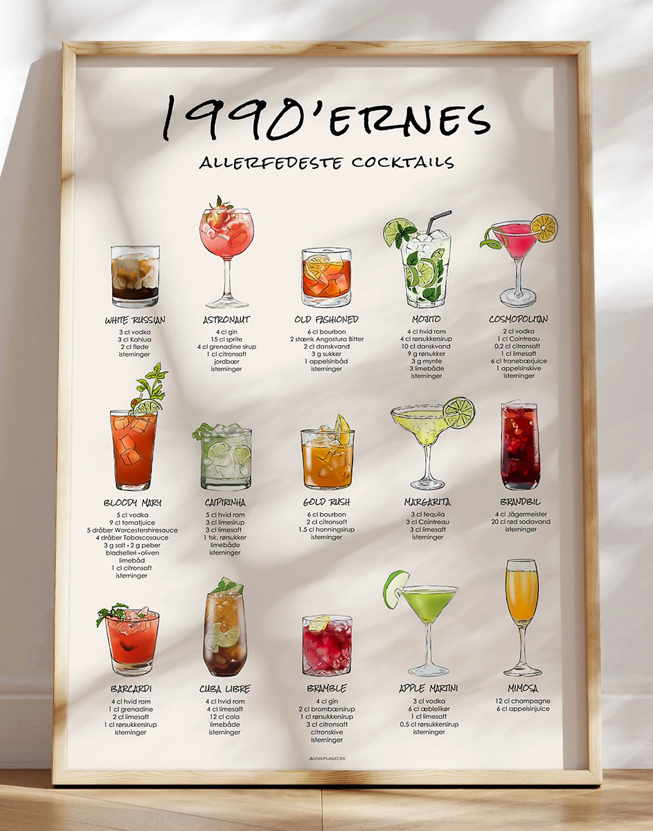De Bedste Cocktails Fra 1990 Erne 15 90 Er Drinks Til Væggen Bag Din Bar