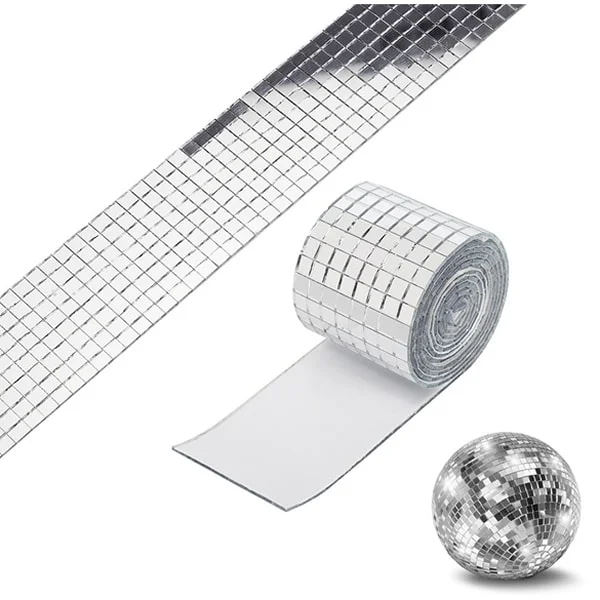 Diy Spejlvæg  Selvklæbende Mini-mosaikfliser   ægte Glas  Mål: 4x100cm  Silver