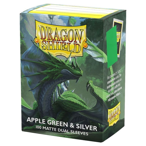 Dragon Shield Deck Protectors Matte Dual Sleeves: Apple Green Silver 100 Lommer Dragonshield Sleeves At-15073