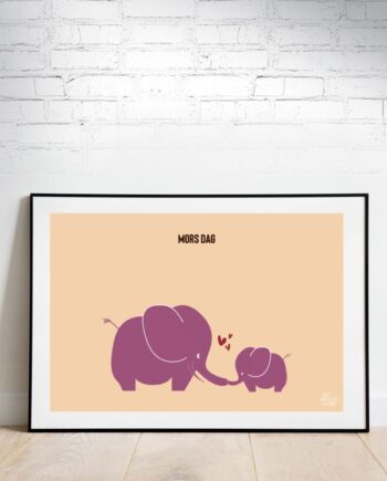 Elefanter Mor Og Barn Plakat  Vandret  29     21 Cm  A4  Kr  199 -
