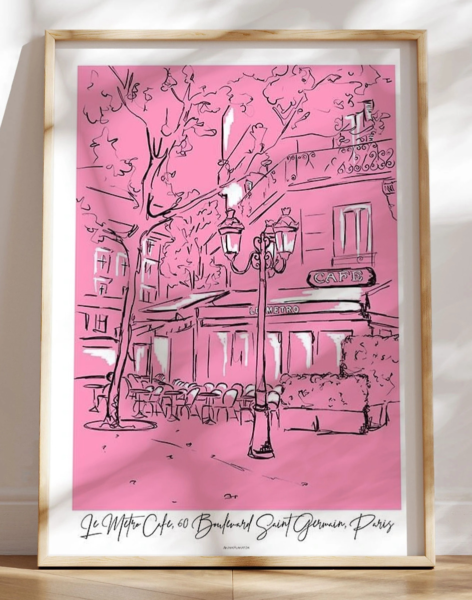 Farverig Plakat Le Metro Cafe   Paris