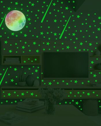 Flot Selvlysende Wallsticker Med Meteor Regn  Måne  Meteorer Og Masser Af Stjerner  474 Stk
