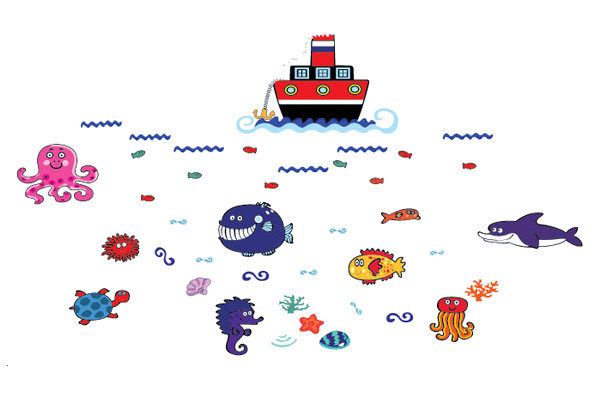 Flot Wallsticker Med Alt Godt Fra Havet  180x102cm