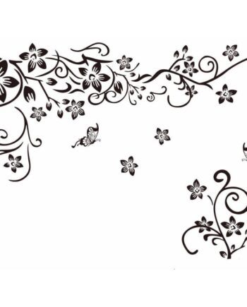 Flot Wallsticker Med Sommerfugle Og Blomster  80x130cm