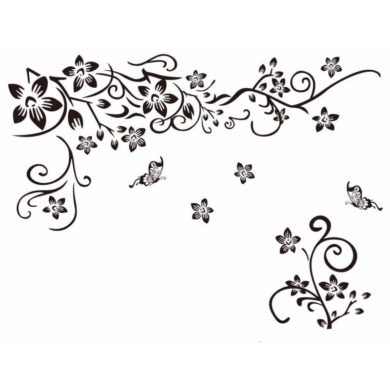 Flot Wallsticker Med Sommerfugle Og Blomster  80x130cm