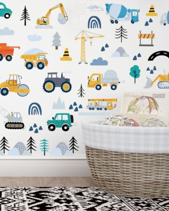 Flot Wallsticker Med Transportmidler Såsom Gravkøer  Traktorer  Kranbiler  Lastbiler  Kraner Mm  90 Stk