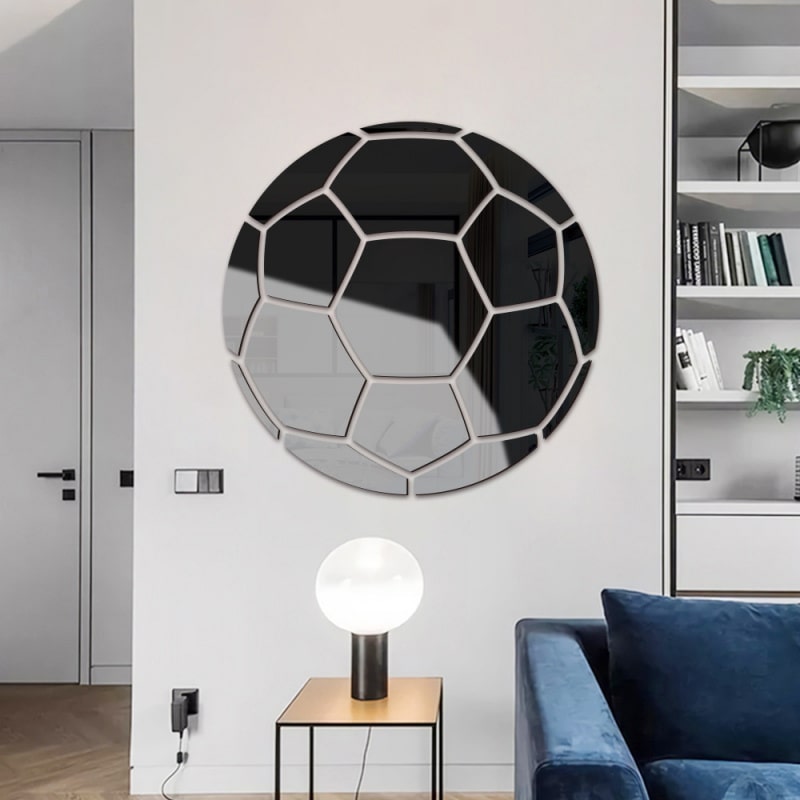 Fodbold Spejl  Selvklæbende Akryl Spejl Klistermærker  Klassisk Design  Sort  23cm
