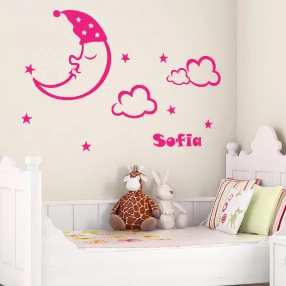 Godnat Måne  Stjerner   Eget Navn Wallsticker