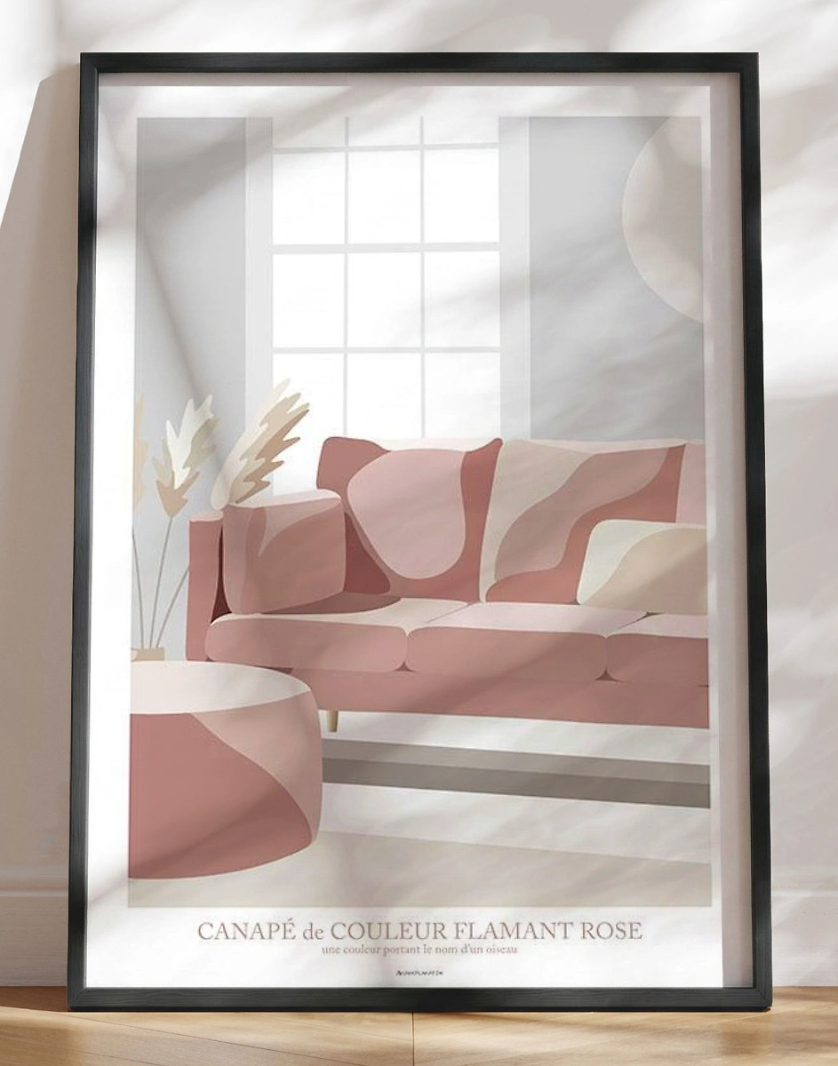 Grafisk Plakat Flamingofarvet Sofa