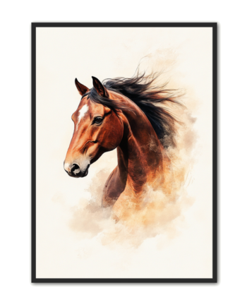 Hest Plakat 32 Brun Hest Med Vild Manke