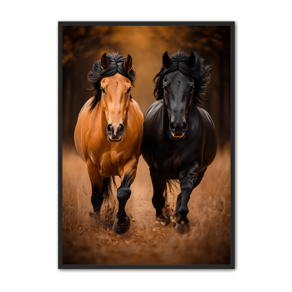 Hest Plakat 45 To Heste   Galop Gennem Efterårsskoven
