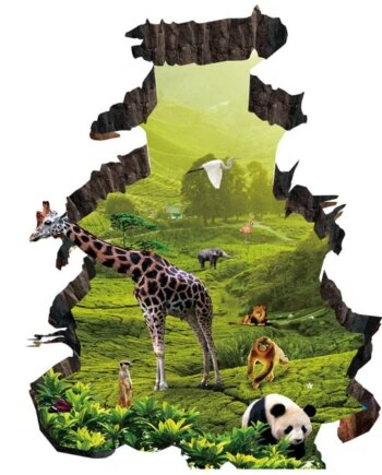 Hul   Væggen Wallsticker  Eksotiske Dyr På Vej Ind På Værelset