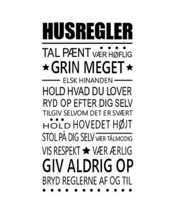 Husregler Wallsticker  Få Husreglerne På Væggen  50x93cm