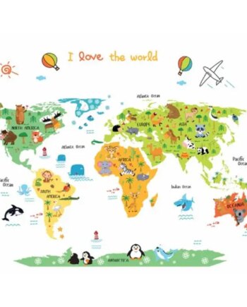 Love The World Wallsticker  Flot Verdenskort For Børn