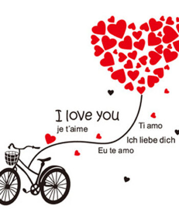 Love You Wallsticker  Kærlighed På Cykel  120x110cm