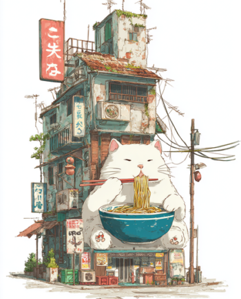 Japansk Plakat 65 Kat Og Ramenhus