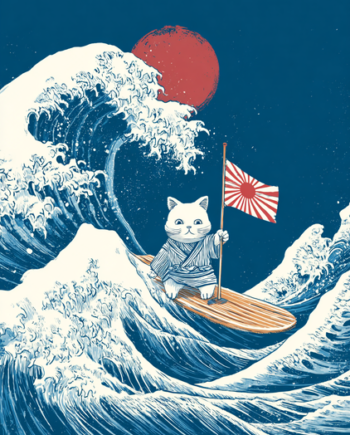 Japansk Plakat 72 Katten Og Den Store Bølge