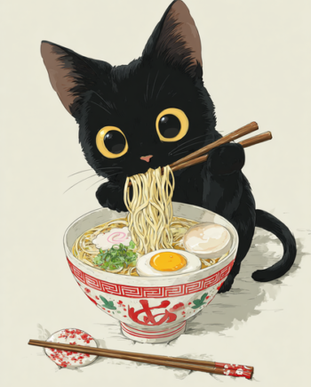 Japansk Plakat    Ramenkat Med Spisepinde