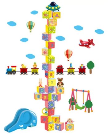 Kæmpe Taltårn Med En Ufo På Toppen  Wallsticker Med Bokse Med Tal Samt Højdemåler