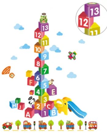 Kæmpe Taltårn  Wallsticker Med Bokse Med Tal Samt Højdemåler