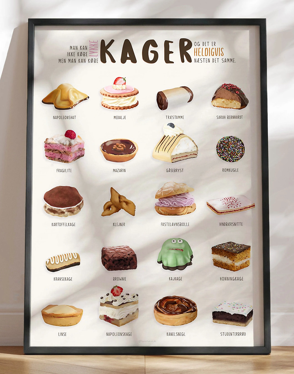 Kageplakat Plakat Med 20 Kager Der Gør Dig  Tæt På  Lykkelig