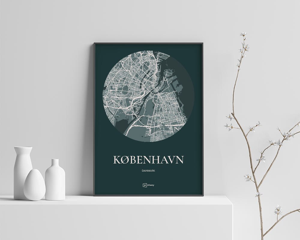 København Plakaten Rundt Kort Skovgrøn 50 70 Cm  B2