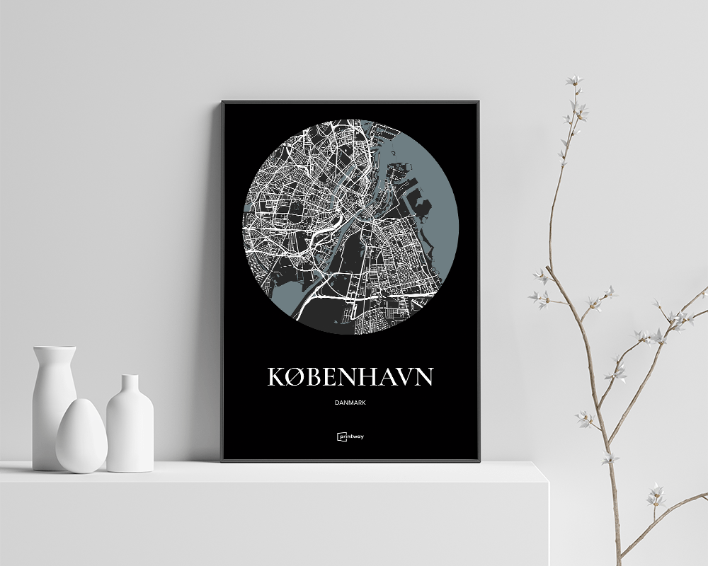 København Plakaten Rundt Kort Sort 30 42 Cm  A3