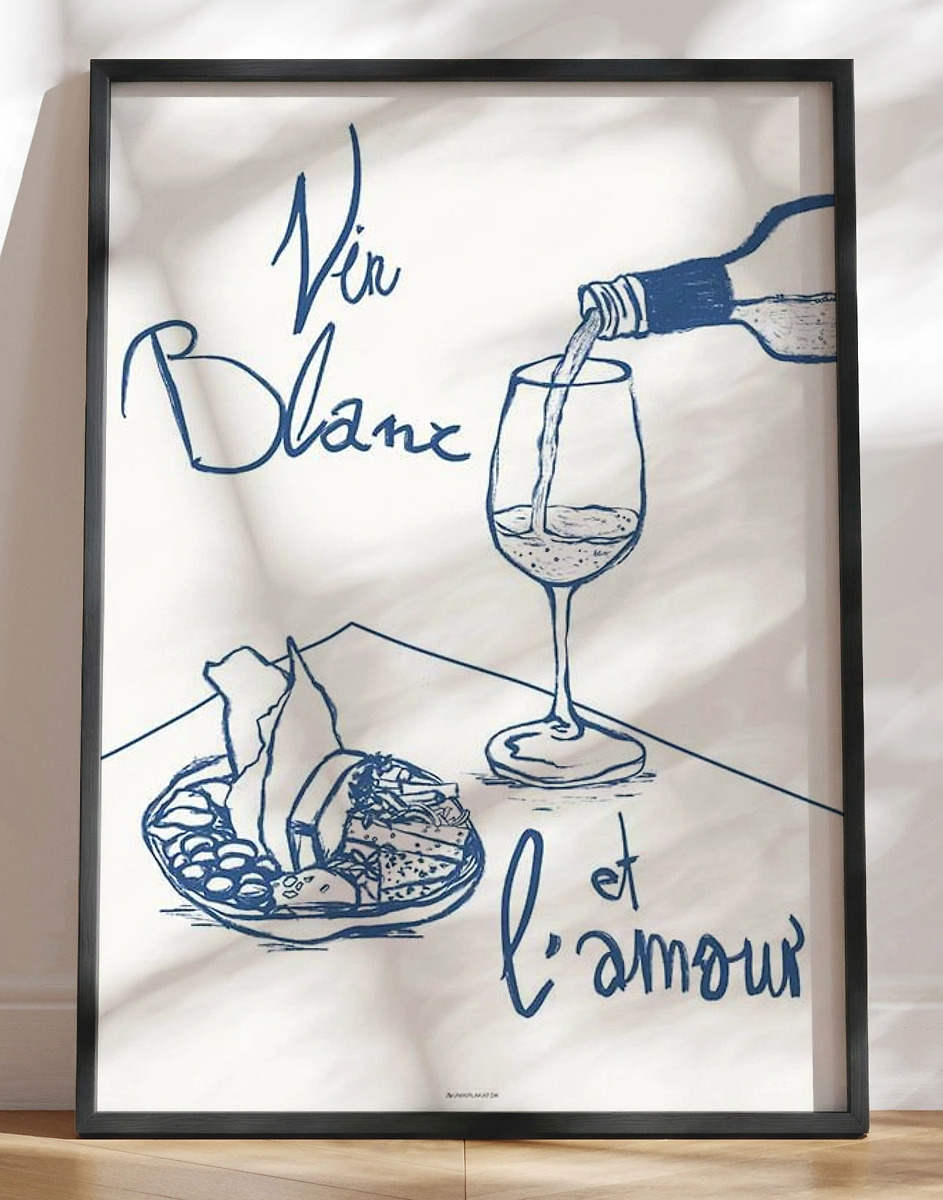 Køkkenplakat Vin Blanc Et   Amour