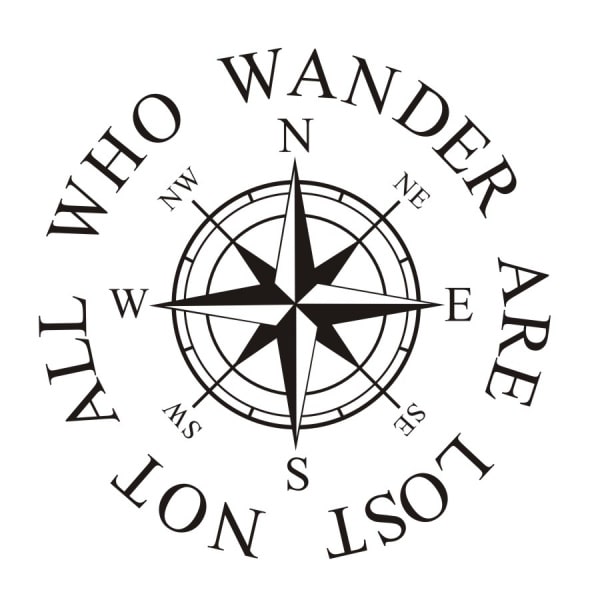 Kompas Wallsticker  Not All Who Wander Are Lost  60x60cm