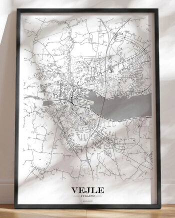 Kort Plakat Med Bykort Over Vejle Hvid Baggrund