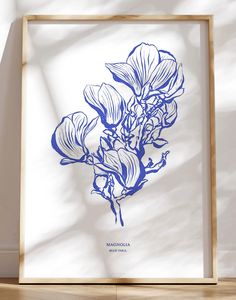 Kunstplakat Blå Magnolia