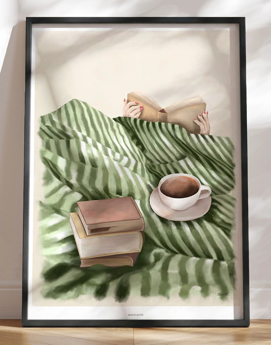 Kunstplakat Books In Bed