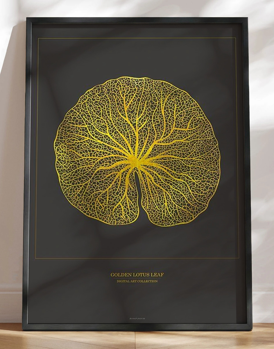 Kunstplakat Med Grafisk Guldeffekt Golden Lotus Leaf