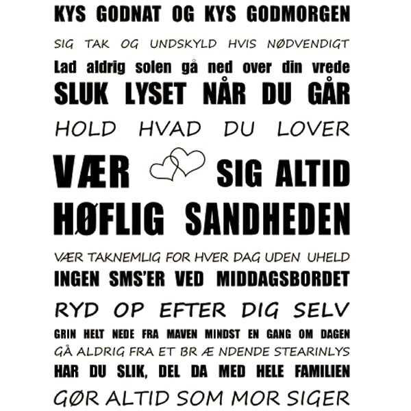 Livets Regler Wallsticker  Få Reglerne På Væggen  58x79cm
