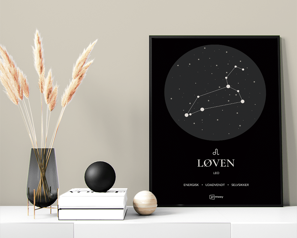 Løven Stjernetegn Plakat Sort 60 84 Cm  A1