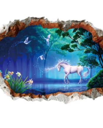 Magisk Enhjørning   Skoven Wallsticker  Hul   Væg  Blå Grøn