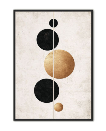 Minimalistisk Plakat 99 Symmetri   Sort Og Guld Cirkler