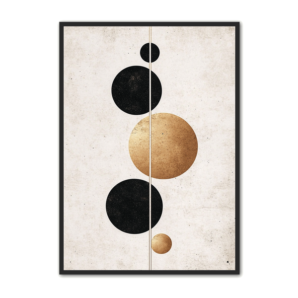 Minimalistisk Plakat 99 Symmetri   Sort Og Guld Cirkler