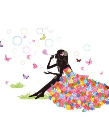 Pige Med Sæbebobler Og Sommerfugle  Sød Wallsticker